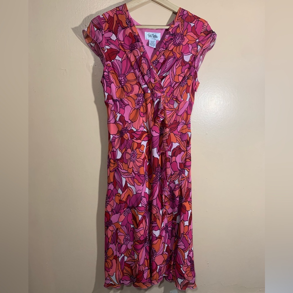 Vtg Bob Mackie Studio Fairy Artsy Floral Knee Length Silk Shift Dress Sz 10